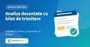 Copertă cu un document stilizat și titlul Analize decontate cu bilet de trimitere, despre laborator, programare și plată