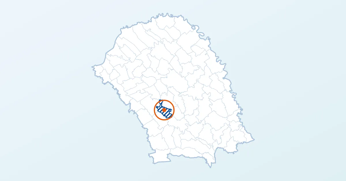 Harta județului Botoșani: localitatea Botoșani, hașurată și încercuită