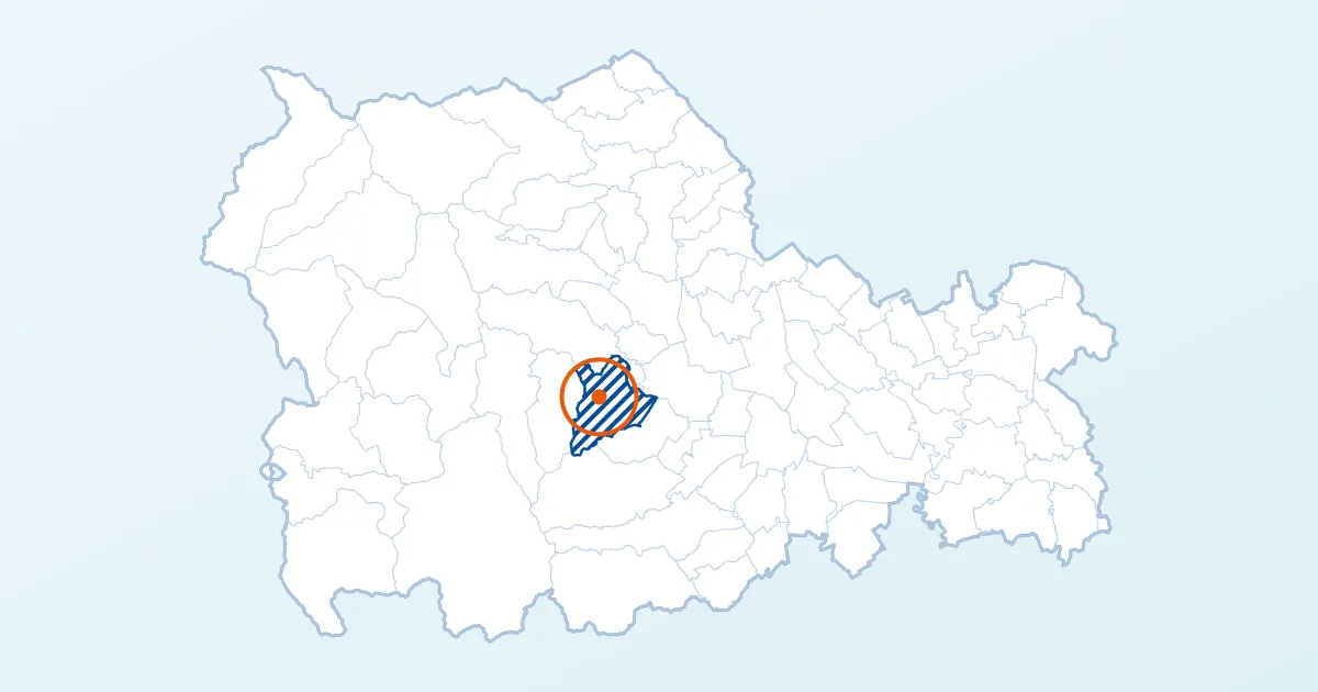 Harta județului Neamț: localitatea Piatra-Neamț, hașurată și încercuită