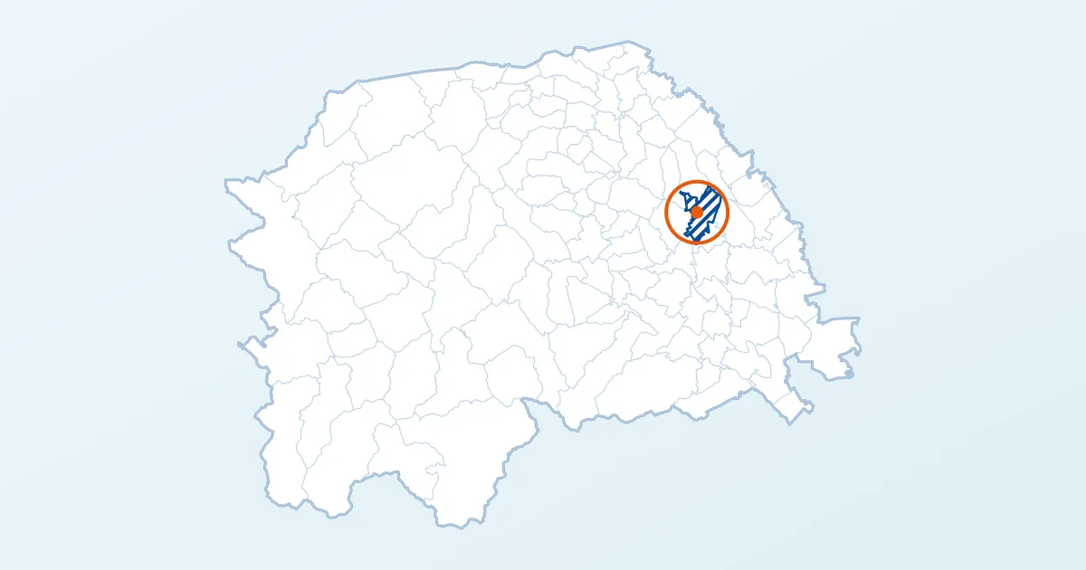 Harta județului Suceava: localitatea Suceava, hașurată și încercuită